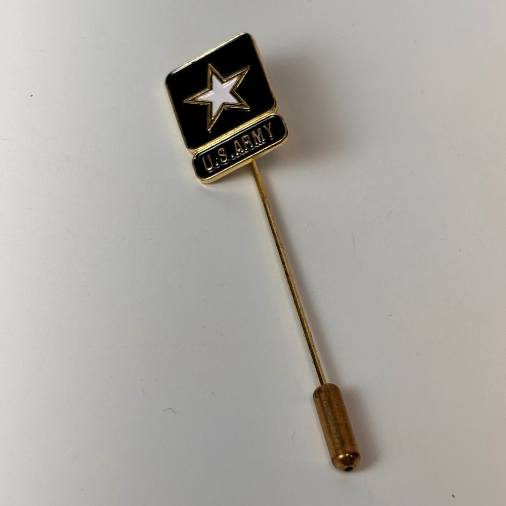 Vintage US Army Stick Pin Gold Black White Star Military Veteran Americana PR342